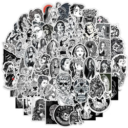 Retro Black White Tattoo Woman Stickers for Laptop, Motorcycle, Phone, Luggage, Notebook, Bike, Car - 10/30/60PCS (Online Order Only)