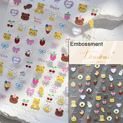 Chic Cute Cheese Ice Cream Pudding Bowknot Strawberry Muffin Stars Cake Embossed Heart Adhesive Nail Art Sticker Manicure Decals (ONLINE ORDER ONLY)
