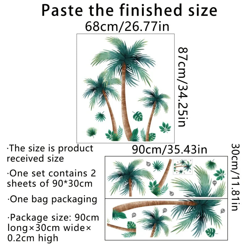 Plant Coconut Tree Wall Sticker Kids Room Bedroom for Living Room Nursery Room Home Decor PVC Waterproof wall adhesive wallpaper (Online Order Only)
