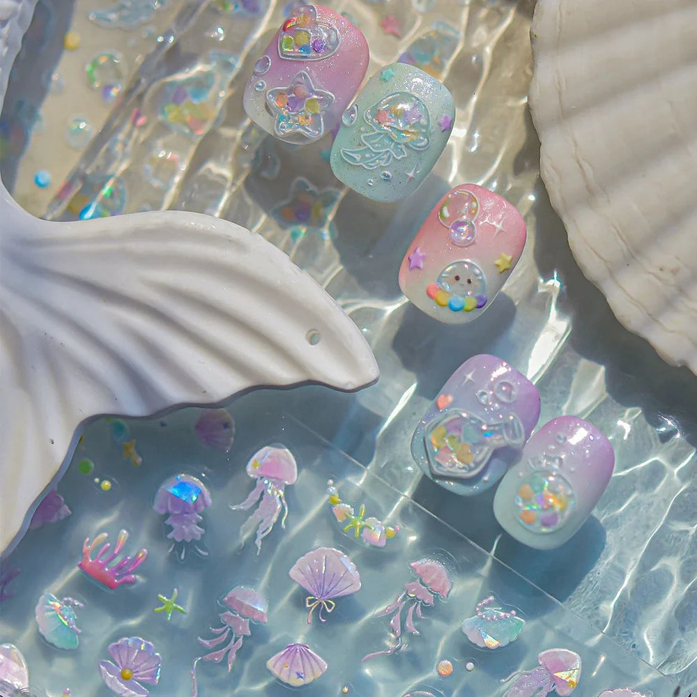 Star Drift Bottle Current Bottle Jellyfish Marine Meteor Water Bubble Love Heart Self Adhesive Nail Art Stickers Manicure Decals (ONLINE ORDER ONLY)