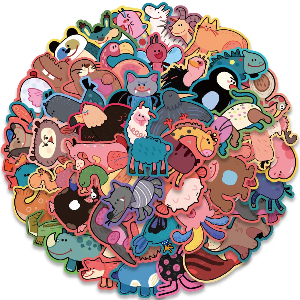 10/30/50PCS Cute Cartoon Animal Stickers Toys Funny Zoo Decals For Kids DIY Notebook Luggage Phone Laptop Car Waterproof Sticker (ONLINE ORDER ONLY)