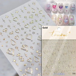 Flat Small Pink Brown Halo Dyeing Love Heart Geometric Leopard Shiny Jelly Chic Embossed Relief Nail Art Stickers Manicure Decal (Online Order Only)
