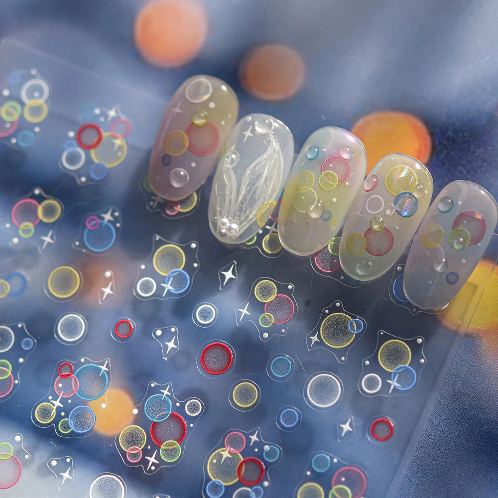 Colorful Bubbles Star Shiny Dreamy Glass Shards Flat 5D Soft Embossed Relief Self Adhesive Nail Art Sticker Chic Manicure Decal (ONLINE ORDER ONLY)