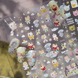 Cute Little Cat Colourful Flower Bowknot Umbrella Rain Boot Paintings Paper Boat Daisy Duckling Nail Art Sticker Manicure Decals (ONLINE ORDER ONLY)