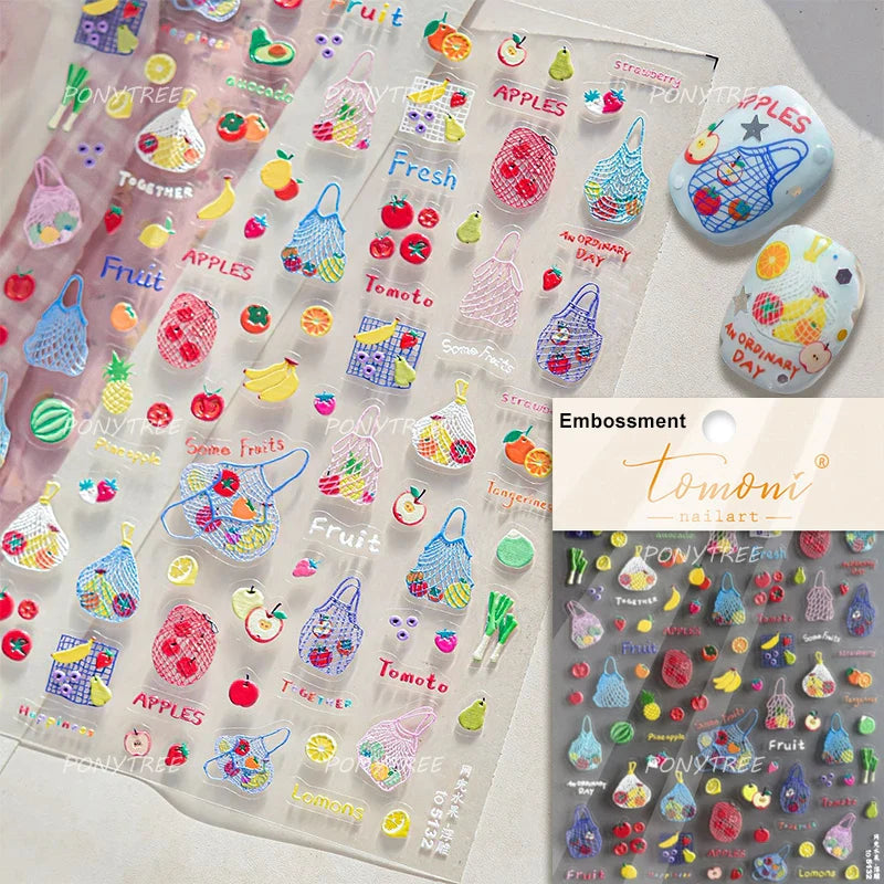 Colorful Swimsuit Bikini Fresh String Bag Vegetables Fruits Summer Beach Underwear Sunscreen Nail Art Stickers Manicure Decals (ONLINE ORDER ONLY)