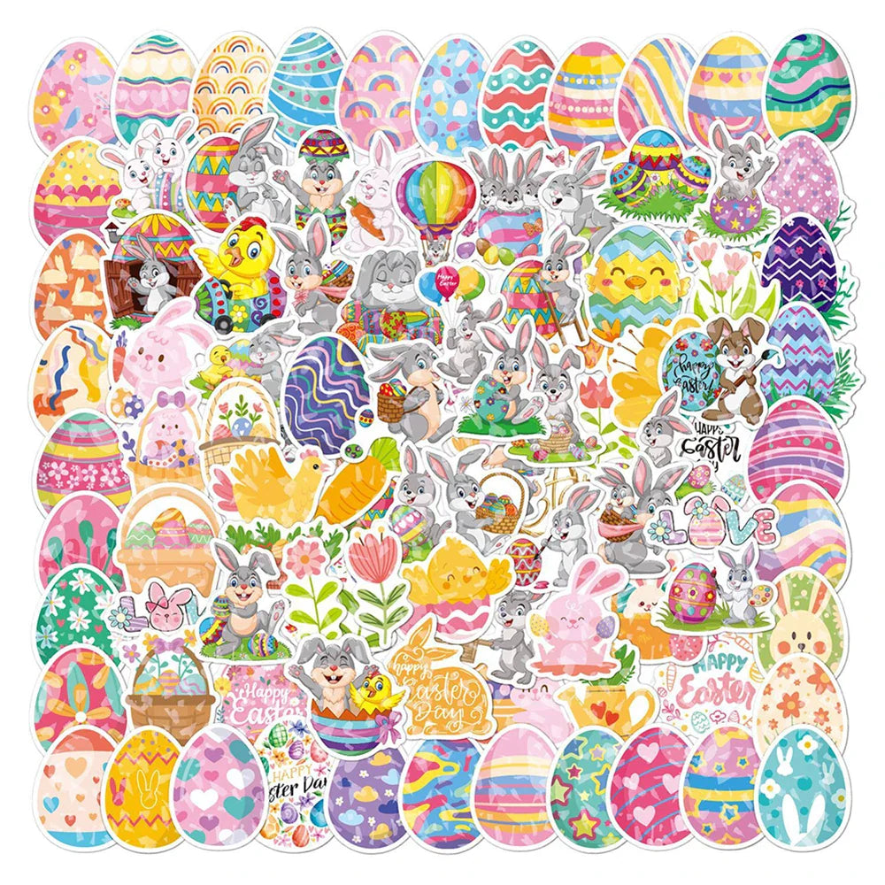 Easter Cartoon Holographic Stickers - Waterproof PVC Decals for Kids (10/30/50/100PCS) (ONLINE ORDER ONLY)