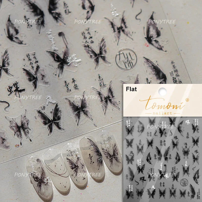 Oil Painting Style Rose Flowers Butterfly Wreath Floral Garland 5D Soft Relief Adhesive Nail Art Sticker Cute 3D Manicure Decals (ONLINE ORDER ONLY)