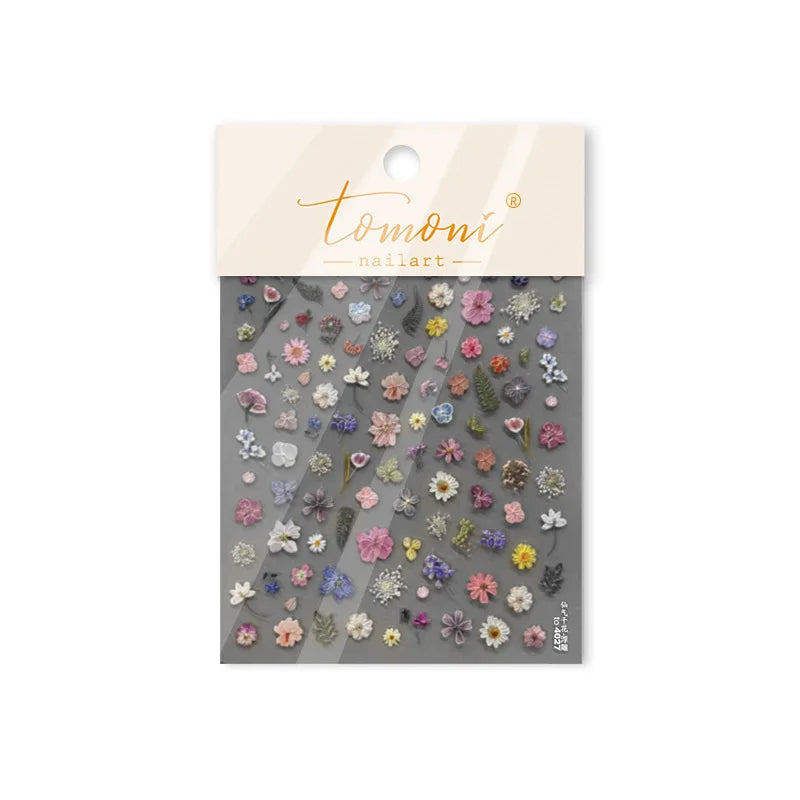 Gold Foil Dried Flowers Leaf Floral Print Daisy Rose Flower Peach Blossom Adhesive Nail Art Decoration Sticker Manicure Decals (ONLINE ORDER ONLY)