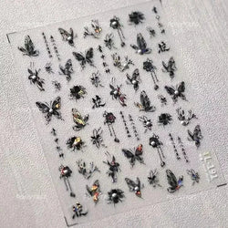 Charming Delicate Sapphire Color Blue Black Stroke Butterfly Jelly Relief Rhinestone Adhesive Nail Art Stickers Manicure Decals (Online Order Only)