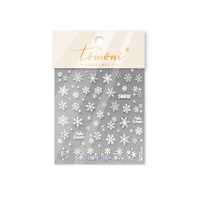 Shiny Snow Delicate Gold Pink Silver White Romantic Winter Self Adhesive Nail Art Stickers Snowflake Rhinestone Manicure Decals (ONLINE ORDER ONLY)