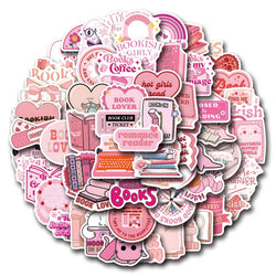 10/30/60PCS Cute Pink Reading Book Bookish Stickers Cartoon Decals DIY Decoration Notebook Laptop Phone Luggage Car Graffiti Toy (Online Order Only)