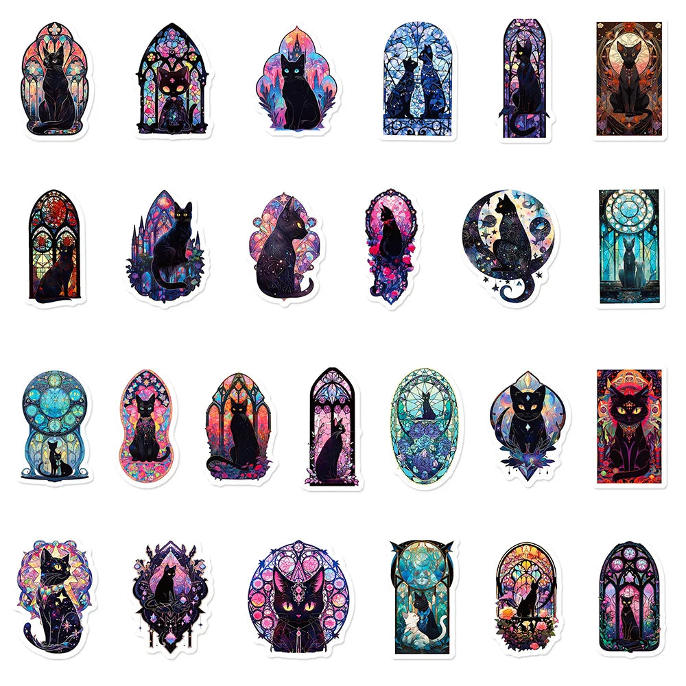 10/30/50pcs Gothic Dark Black Cat Moon Stickers Cool Aesthetic Goth Decals Toys Scrapbook Phone Luggage Car Decoration Sticker (ONLINE ORDER ONLY)