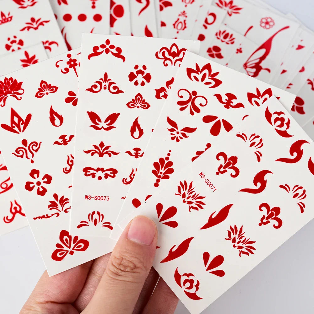 35pcs Eyebrow Flowers Stickers Red Dot Forehead Lotus Stickers Waterproof And Long Lasting Realistic Temporary Tattoo Stickers * (ONLINE ORDER ONLY)