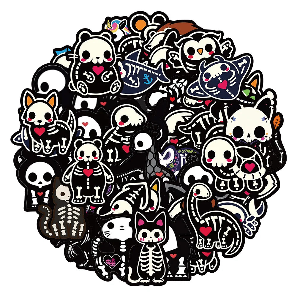 Cartoon Animal Skull Stickers for Snowboard Laptop Luggage Car Fridge Decor (ONLINE ORDER ONLY)