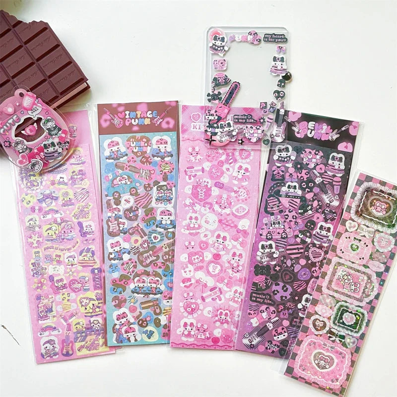 Korean ins Cute Punk Rock Bunny Stickers Hand Account Idol Card DIY Material Decorative Sticker Personalized Kawaii Stationery (Online Order Only)