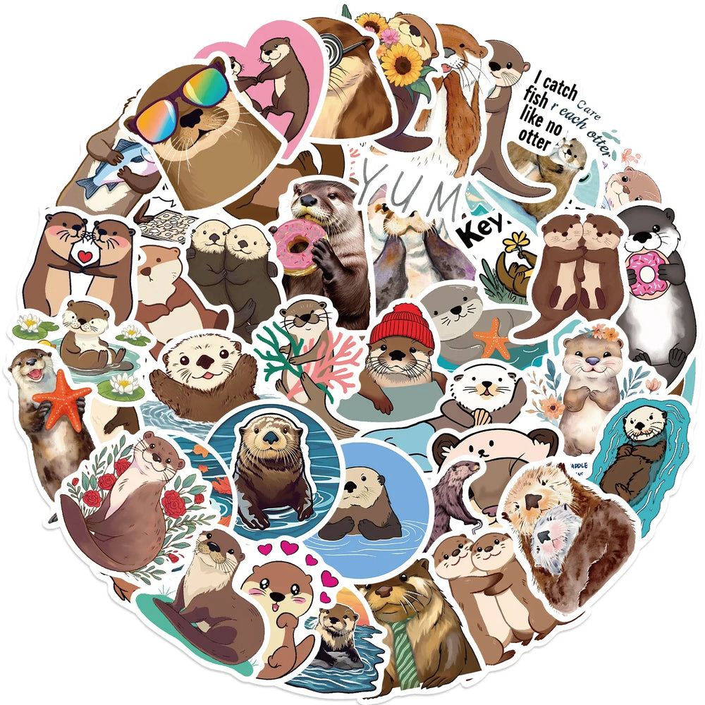 50PCS Cute Otter Animal Cartoon Sticker Decals DIY Phone Laptop Stationery Waterproof Kawaii Kids Decoration Sticker Toys (ONLINE ORDER ONLY)