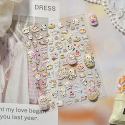Cute Cat Cherry Sweet Cake Dog Butter Cookie Coffee Strawberry Jam Ice Cream Adhesive Nail Art Decoration Sticker Manicure Decal (Online Order Only)
