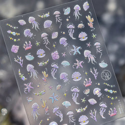 Infauna Jellyfish Conch Shell Starfish Octopus Coral Polypite Wishing Bottle Sea Self Adhesive Nail Art Stickers Manicure Decals (ONLINE ORDER ONLY)