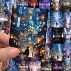 10/30/60pcs Cute Anime City View Street Night Painting Aesthetic Stickers Laptop Suitcase Phone Car Decoration Cartoon Sticker (Online Order Only)