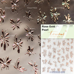 Pink Flower Hot Stamping Silver Leaves Branch Wicker Willow Plant Chic Adhesive Nail Art Decorations Stickers Manicure Decals (Online Order Only)