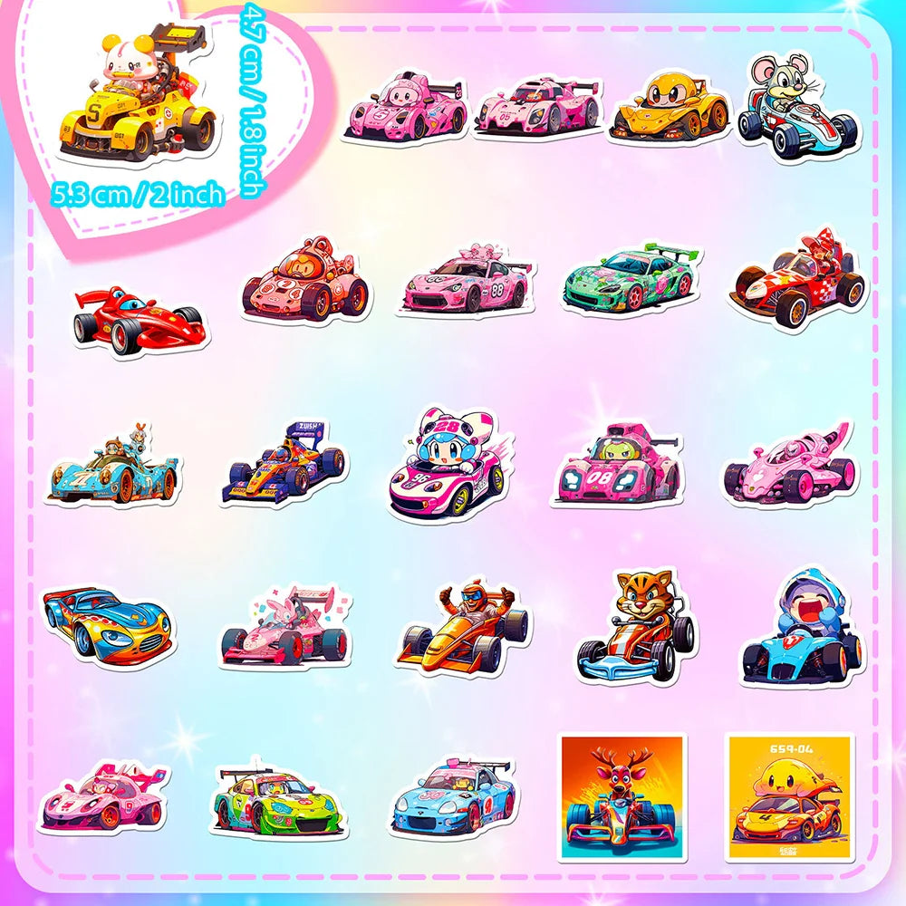 10/30/50PCS Catroon Animal Racing Car Stickers Graffiti PVC Waterproof Notebook Phone Bike Laptop Luggage Kids Toy Funny Decals (ONLINE ORDER ONLY)