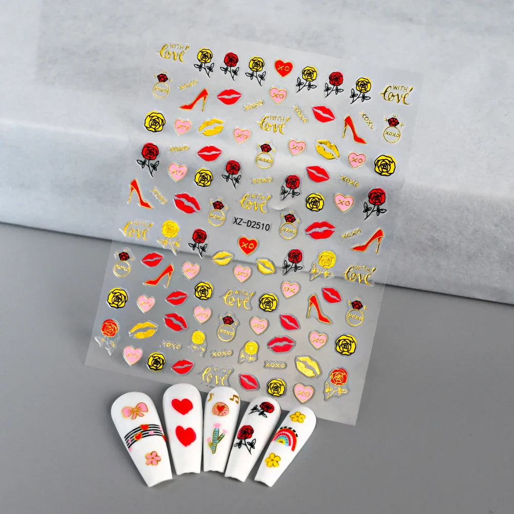 1pc Bohemian Valentine Nail Stickers 3D Self-Adhesive Fantasy Nail Art Glitter Sun, Heart, Lock, Star & Moon Designs Nail Decals (ONLINE ORDER ONLY)