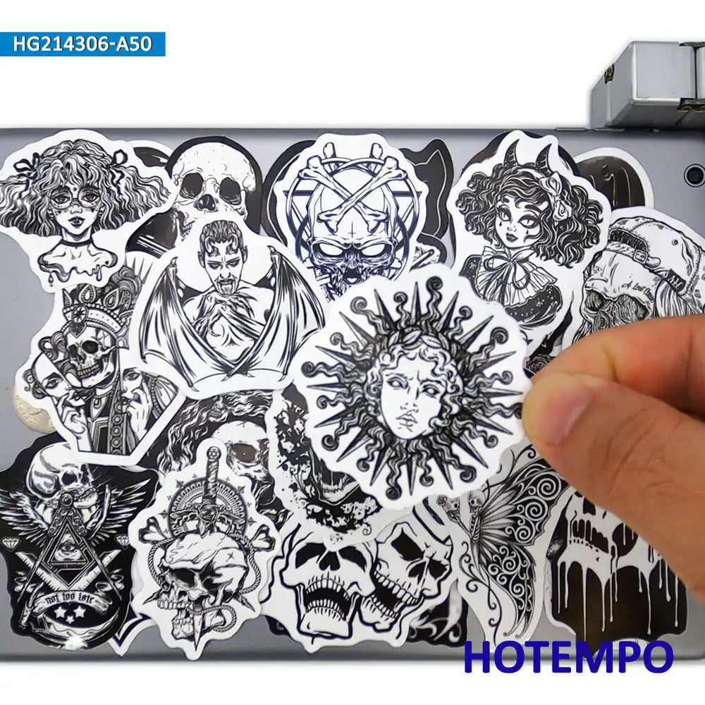 20/30/50Pieces Witch Devil Skull Demon Black White Gothic Stickers for Skateboard Motorcycle Car Bike Phone Laptop Sticker Toys (Online Order Only)