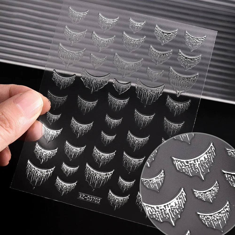 1pc 3D Gradient French Nail Stickers with Crown & Tassel Design Gold Silver Lines Self-Adhesive Nail Art Waterfall Manicure Foil (Online Order Only)
