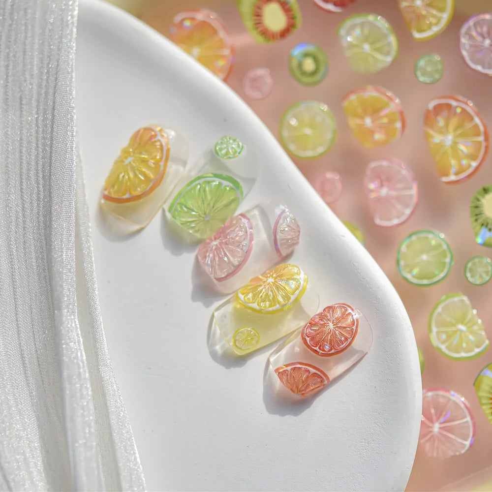 Colorful Fruit Lemon Grapefruit Kiwifruit Candy Popsicle Rabbit Cherry Apple Paw Jelly Adhesive Nail Art Sticker Manicure Decals (ONLINE ORDER ONLY)