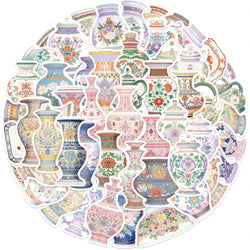 52Pcs Retro Chinese Style Porcelain Design Stickers Self Adhesive DIY Skateboard Guitar Laptop Phone Decals StickerToys (ONLINE ORDER ONLY)