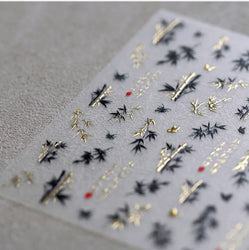 Antique Bamboo Leaf Hot Stamping Plant Botany Calligraphy Characters Self Adhesive Nail Art Stickers Rhinestone Manicure Decals (ONLINE ORDER ONLY)