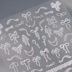 White Black Pink Bowknot Lace Star Pearl Tassel Pendant Shiny 5D Embossed Relief Self Adhesive Nail Art Stickers Manicure Decals (ONLINE ORDER ONLY)