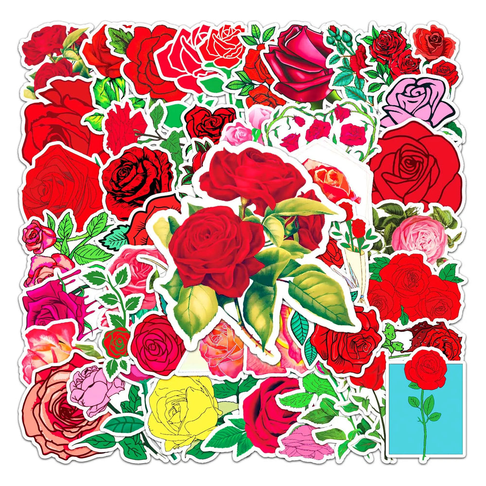 50Pcs Rose Cartoon Waterproof Vinyl Stickers for Skateboard Snowboard (Online Order Only)