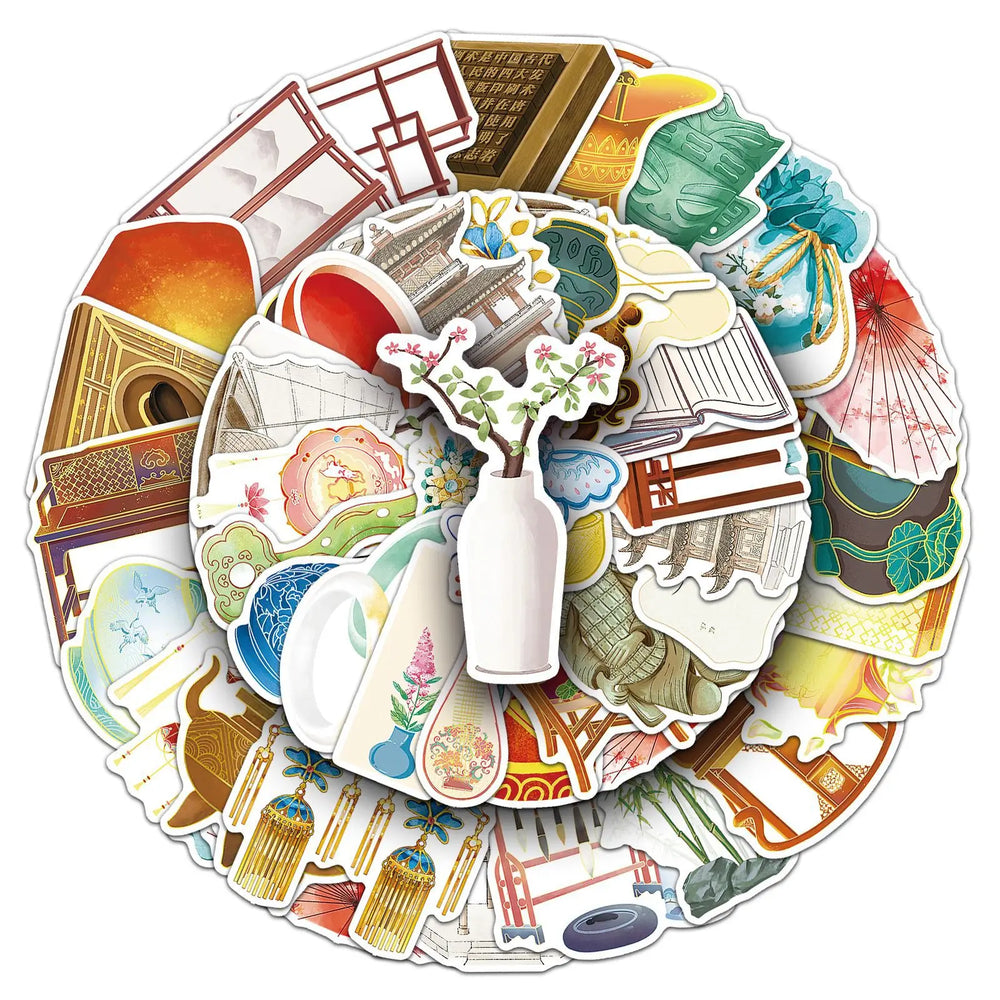 Chinese Style Stickers Retro Cartoon Graffiti DIY Scrapbook Fridge Luggage Laptop Phone Guitar Bike Decals 10/30/50PCS (ONLINE ORDER ONLY)