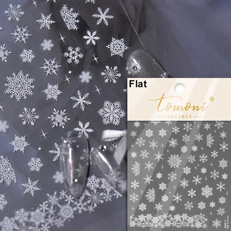 Dressy Embossment Colorful Gradient Snowflakes Laser Silver Christmas Tree Winter Bowknot Santa Nail Art Stickers Manicure Decal (Online Order Only)