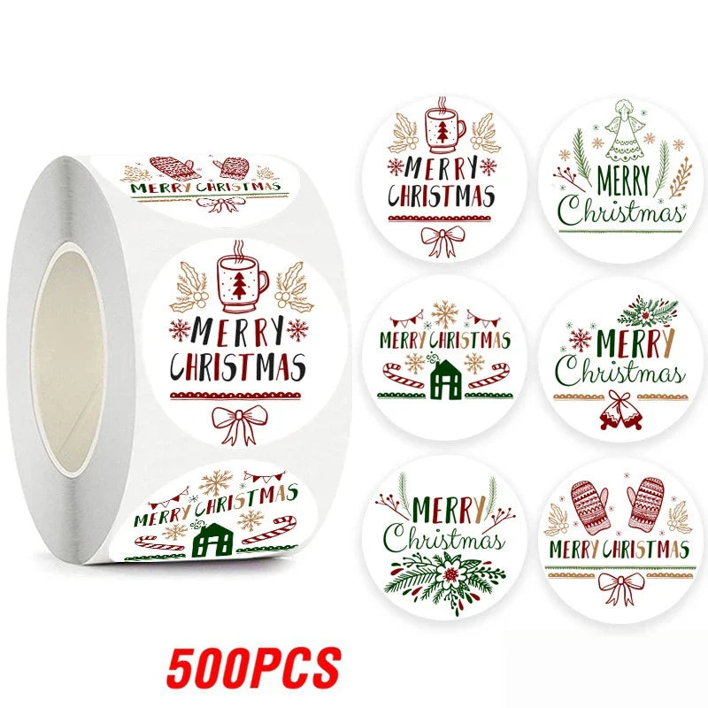 100-500pcs Merry Christmas Sticker Holiday Party New Year Decoration Gift Box Seal Sticker Baking Label Packaging Sticker (ONLINE ORDER ONLY)