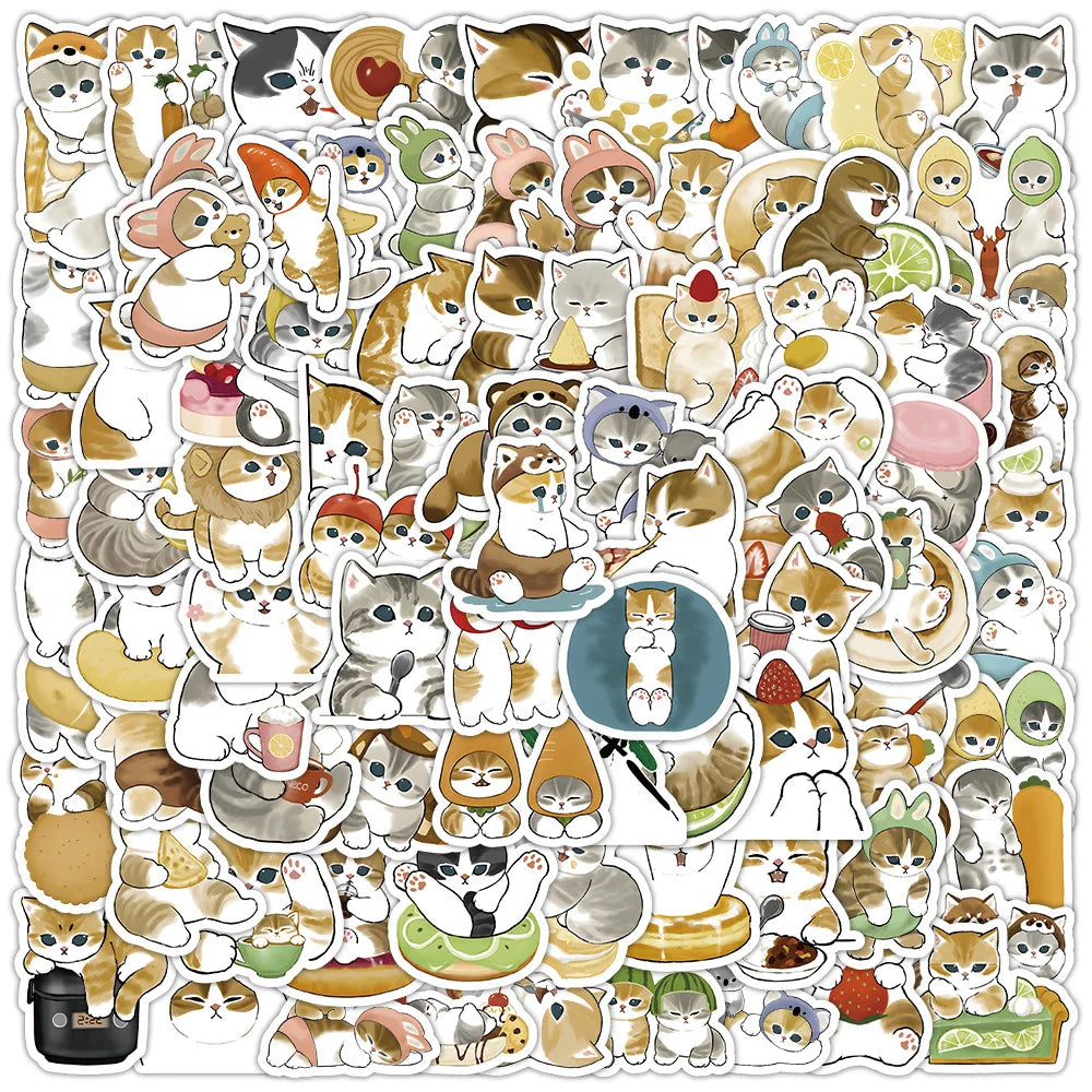 100PCS Winter Cat Stickers Aesthetic PVC Decoration Stationery Scrapbooking Supplies (Online Order Only)