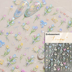 Golden Border Tulip Bloom Flower Bowknot Geometric Frame Metal Workmanship Charming Adhesive Nail Art Sticker Manicure Decals (ONLINE ORDER ONLY)