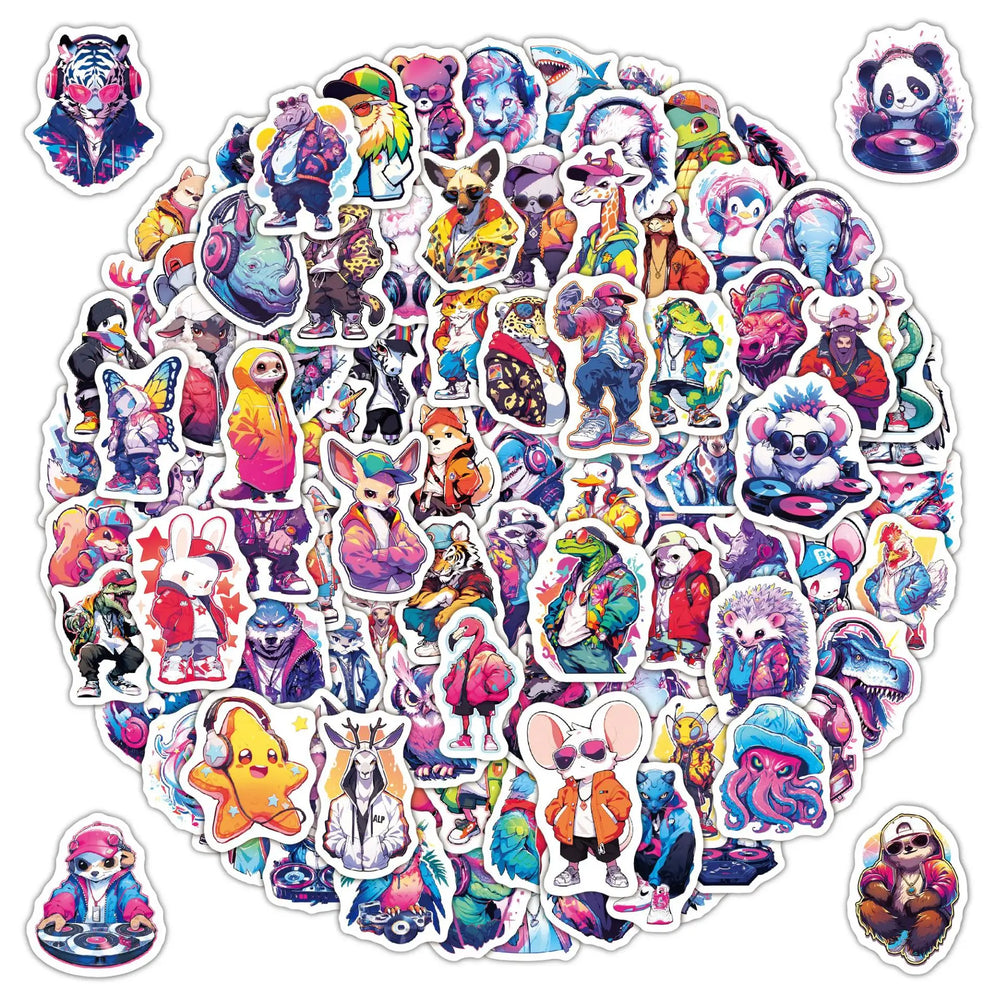 Holographic Laser Animal Stickers 10/30/50/100PCS - Hip-hop Style Graffiti Decals for Snowboard, Laptop, Luggage (Online Order Only)