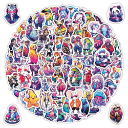 Holographic Laser Animal Stickers 10/30/50/100PCS - Hip-hop Style Graffiti Decals for Snowboard, Laptop, Luggage (Online Order Only)