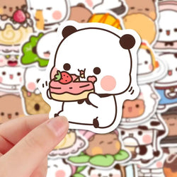 50pcs/Set Bubu And Dudu Panda Bear Sticker Food Serise Waterproof Cartoon Bear and Panda Sticker Toys (Online Order Only)