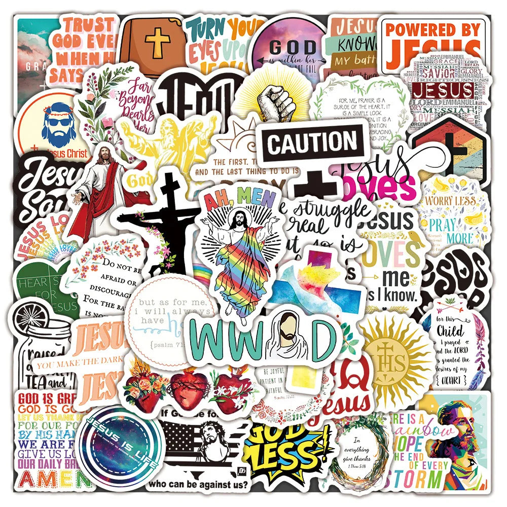Jesus Christian Sayings Cartoon Stickers Decals Waterproof 10/30/50/100PCS (ONLINE ORDER ONLY)