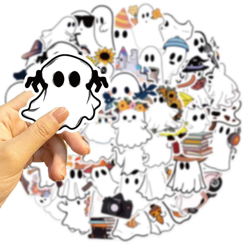50pcs Funny Cartoon Ghost Stickers For Luggage Guitar Phone Diary Waterproof Graffiti Kids Toy DIY Cute Spooky Laptop Decals﻿ (ONLINE ORDER ONLY)