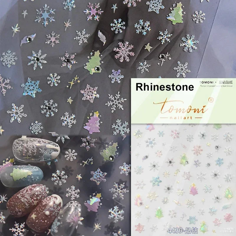 Winter Christmas Crystal Delicate Hexagon Romantic Laser Silver Chic Snowflakes Self Adhesive Nail Art Sticker 5D Manicure Decal (ONLINE ORDER ONLY)
