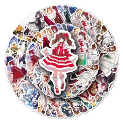 50Pcs Cute Girl Cartoon Waterproof Vinyl Stickers for Skateboard Snowboard (Online Order Only)