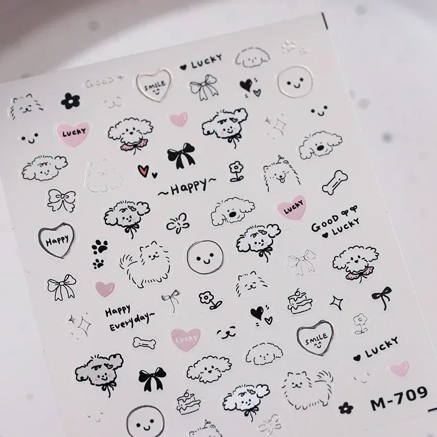 Dog Rabbit Line Bunny Footprint Bowknot Heart Cake Strawberry Flowers Bone Graffiti Adhesive Nail Art Stickers Manicure Decals (ONLINE ORDER ONLY)