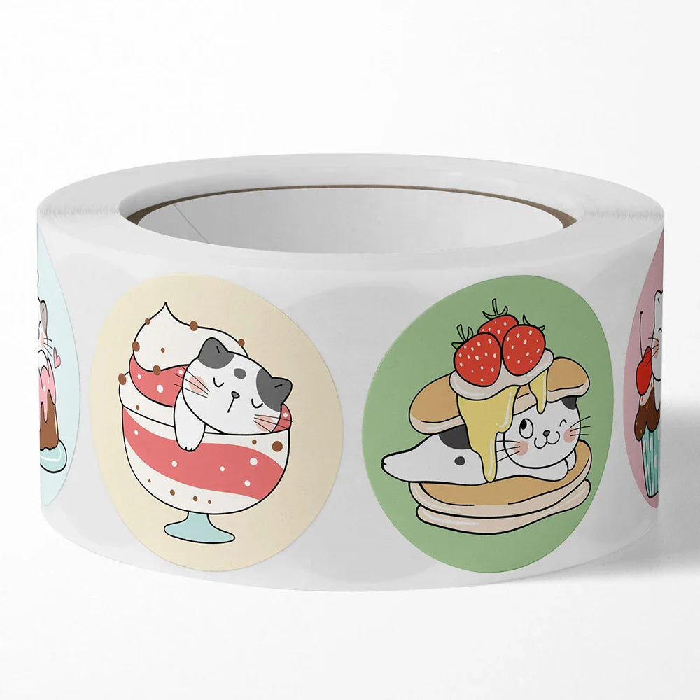 100-500pcs Cartoon Cat Stickers Round Adhesive Labels For Kids Children Teacher Prize Business Gift Wraps Decorative Stickers (ONLINE ORDER ONLY)
