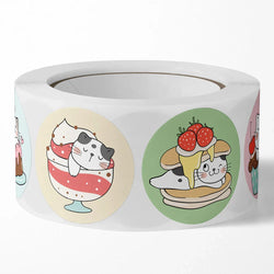 100-500pcs Cartoon Cat Stickers Round Adhesive Labels For Kids Children Teacher Prize Business Gift Wraps Decorative Stickers (ONLINE ORDER ONLY)
