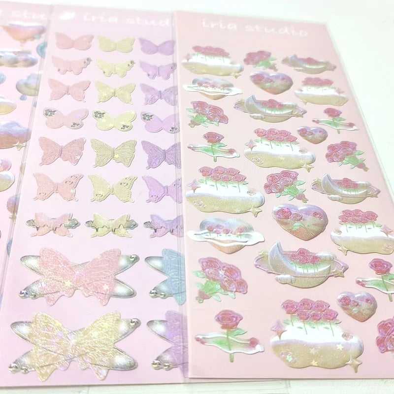 Cute Star Moon Rose Series Laser Stickers Hand Account Idol Card DIY Material Decorative Sticker Personalized Korean Stationery (ONLINE ORDER ONLY)