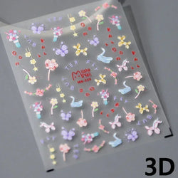 Charming Red Rose Phoenix Flower Wing Leaves Flower Feather Pearl Relief Embossed 5D Adhesive Nail Art Stickers Manicure Decals (ONLINE ORDER ONLY)